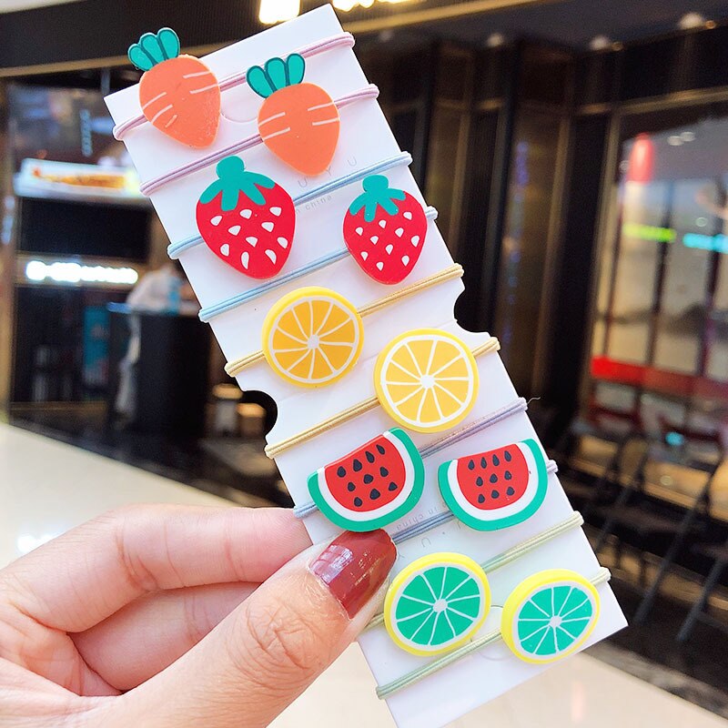 Mooie Cartoon Kinderen Paardenstaart Houder Chouchou Kit Fruit Elastische Rubberen Haarband Set Haar Ring Kinderen Haar Accessoires: 6