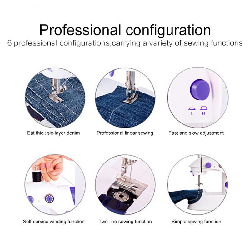 Mini Sewing Machine Foot Pedal 2-Speed Double Thread Portable Electric Household Multifunction Sewing Machin With Light Cutter