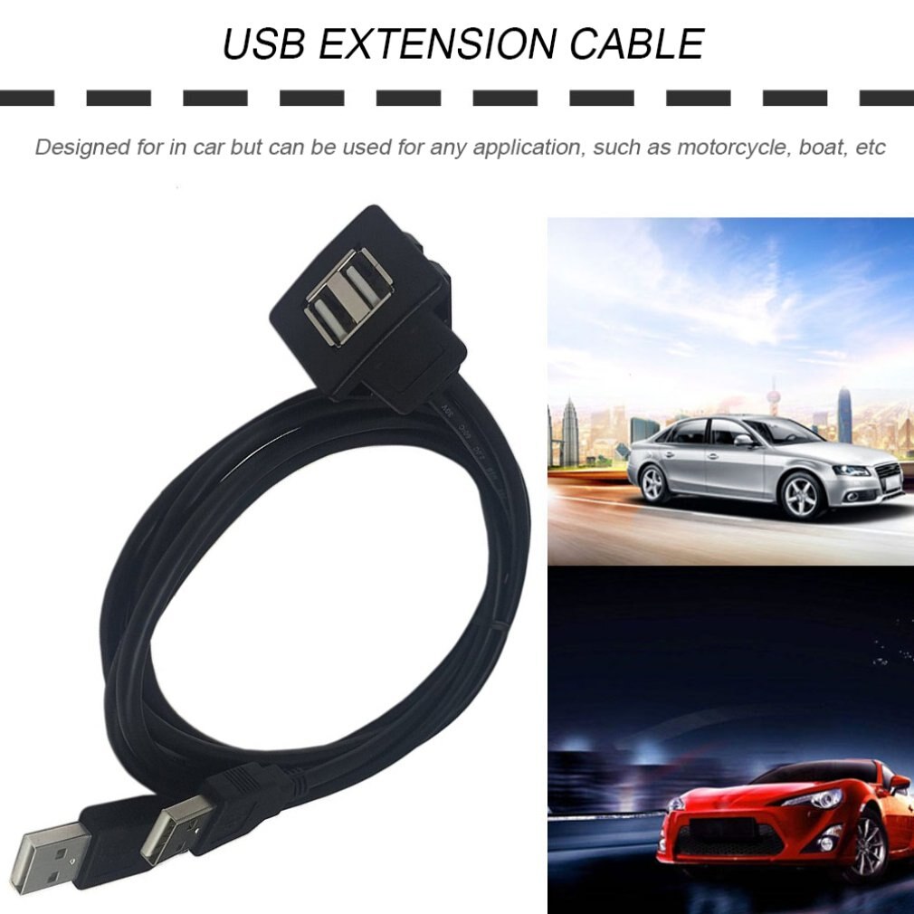 USB2.0 Flush Mount Cable 1M/2M Double/Single USB Port Extension Flush Dashboard Panel Mount Cable For Car Boat Motorcycle