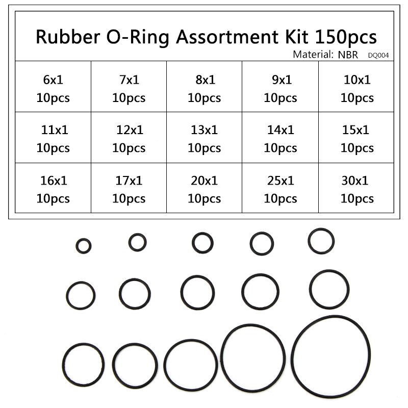 200 stks dik 1,5/2.4/3.1mm nitril rubberen oliebestendige O-ring pakkingen zwart Nbr Rubberen afdichting o ring od 6mm ~ 26mm (Inner Diameter : ODxThick 9x1.5