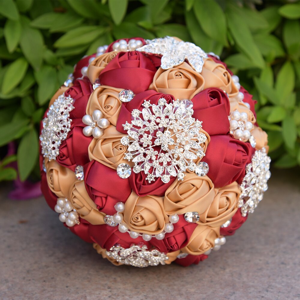 Ramo de boda de cristal rosa con cuentas, accesorios de boda, buqué, dama de honor, flores artificiales, ramos de novia: 7