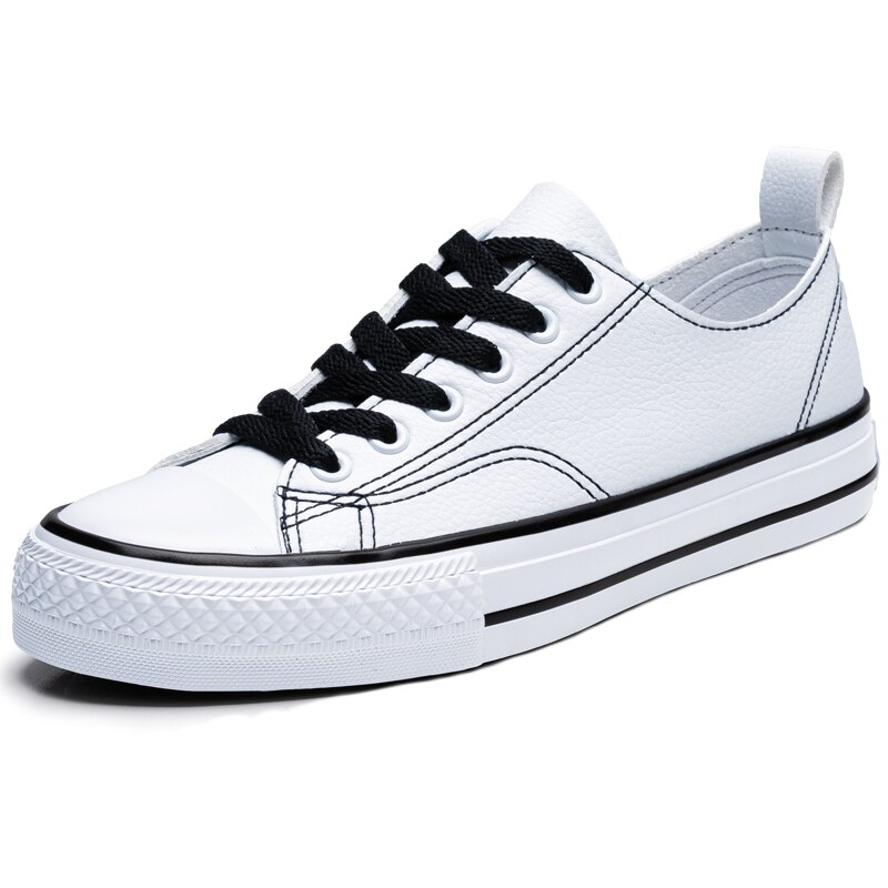 Classic ladies casual shoes ladies skateboard shoes leather ladies skate shoes: White black / 35