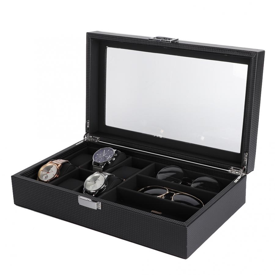 Luxe Horloge Display Zwart PU 6 Slot Bril 3 Slot Horloge Opbergdoos Display Organizer Case Container Horloge Houder j