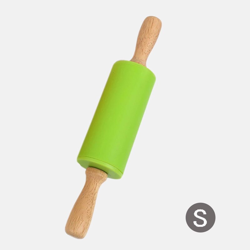 Rodillo de silicona con mango de madera antiadherente, rodillo para masa y harina, utensilios de cocina para hornear, Navidad, 1 ud.: Green S
