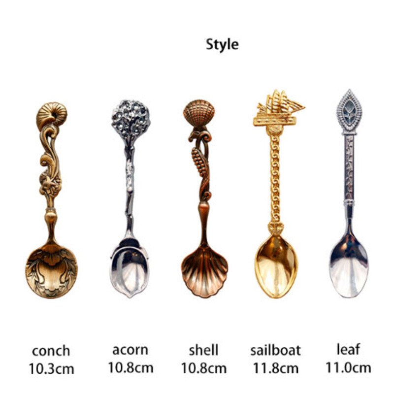5 st dessert skedar vintage kungligt kaffe spoonteaspoon metall snidade frukt mellanmål skedar för kök matsal bar bestick bestick