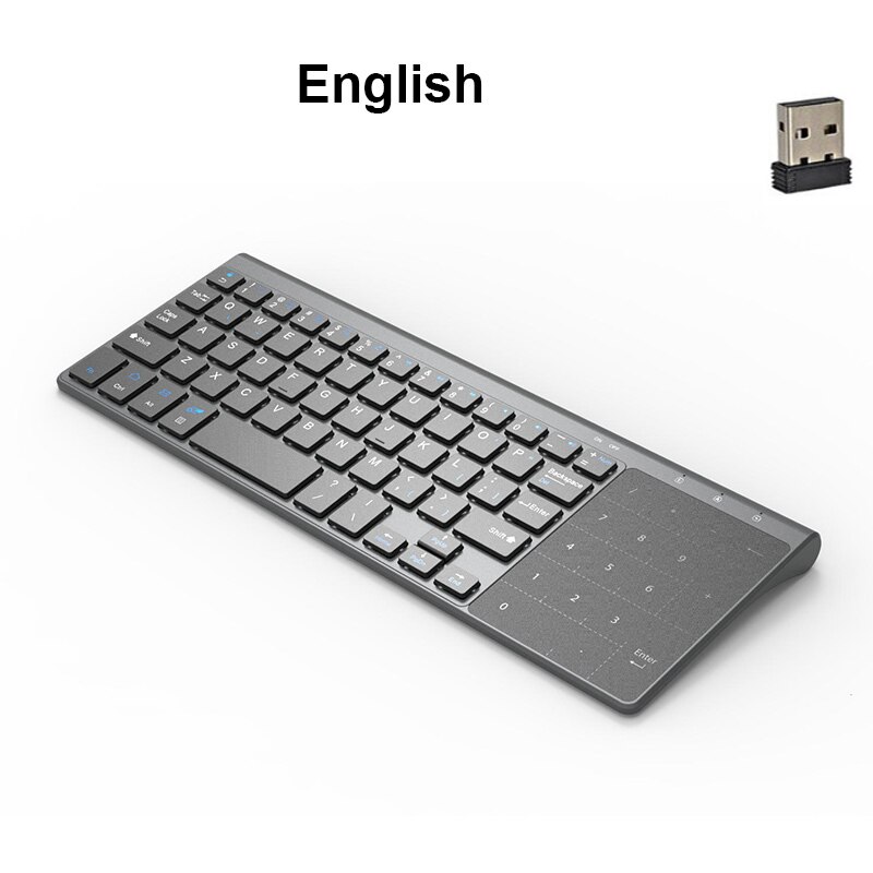 Mini-clavier sans fil, avec pavé tactile numérique, pour ordinateur portable, Smart TV, YR, USB, fin, espagnol, russe: 2.4G  English