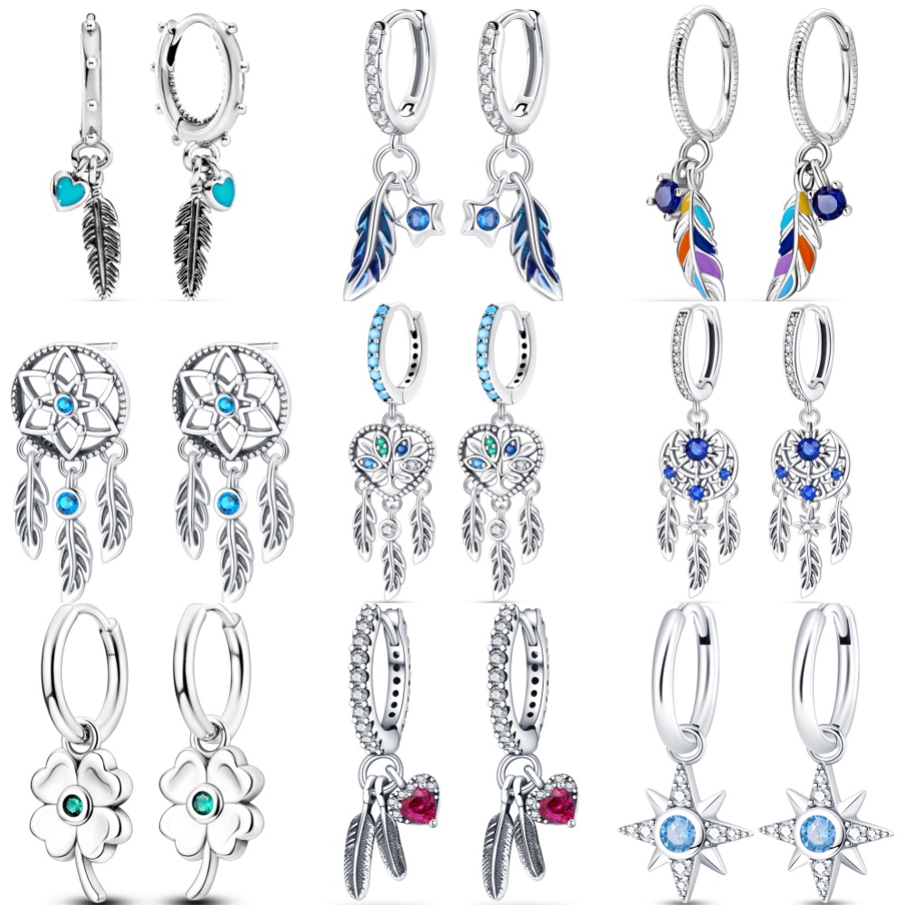 Pendientes colgantes de plata de ley 925 con símbolo de la suerte para mujer, finos de a la , accesorios de joyería elegantes
