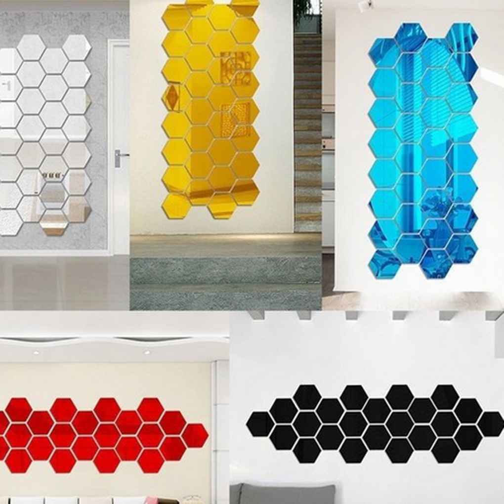 12 stk/sæt badeværelse spejl klistermærker selvklæbende effekt fliser aftagelige wallstickers hjemmekunst gør-det-selv værelser 3d indretning 100*85*50mm