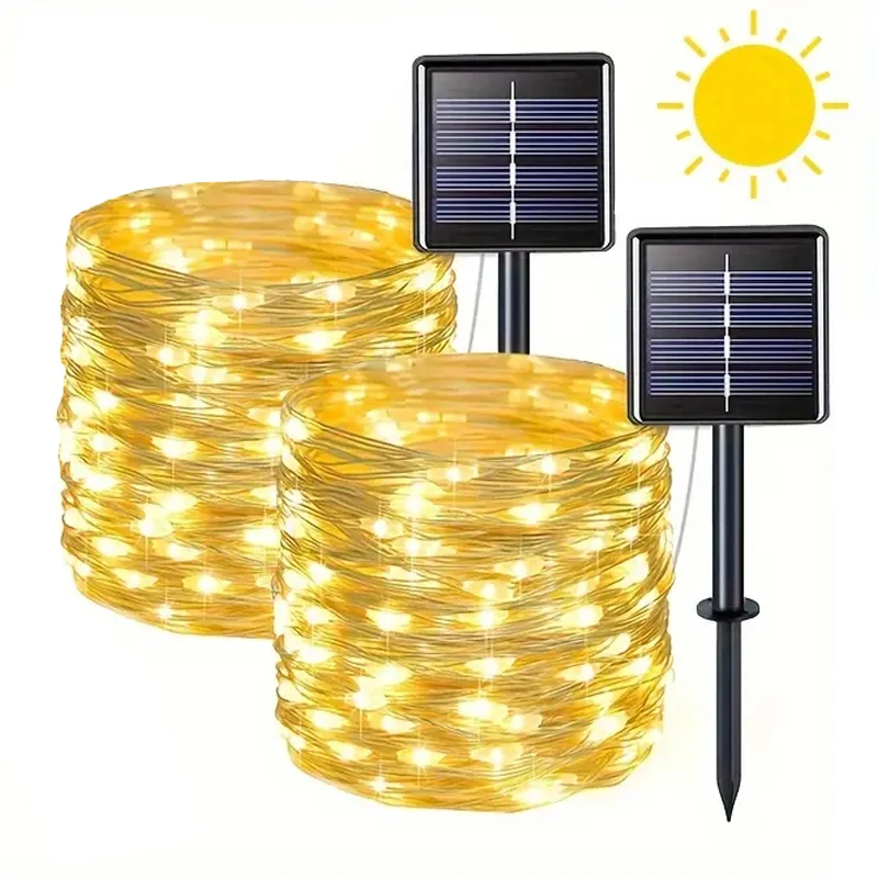 Led Solar Fairy String Lights 8 Modes Christmas Led Light Outdoor Garden Patio Wire Garland Light Christmas Lights Led ligths: Orange / 16-20W