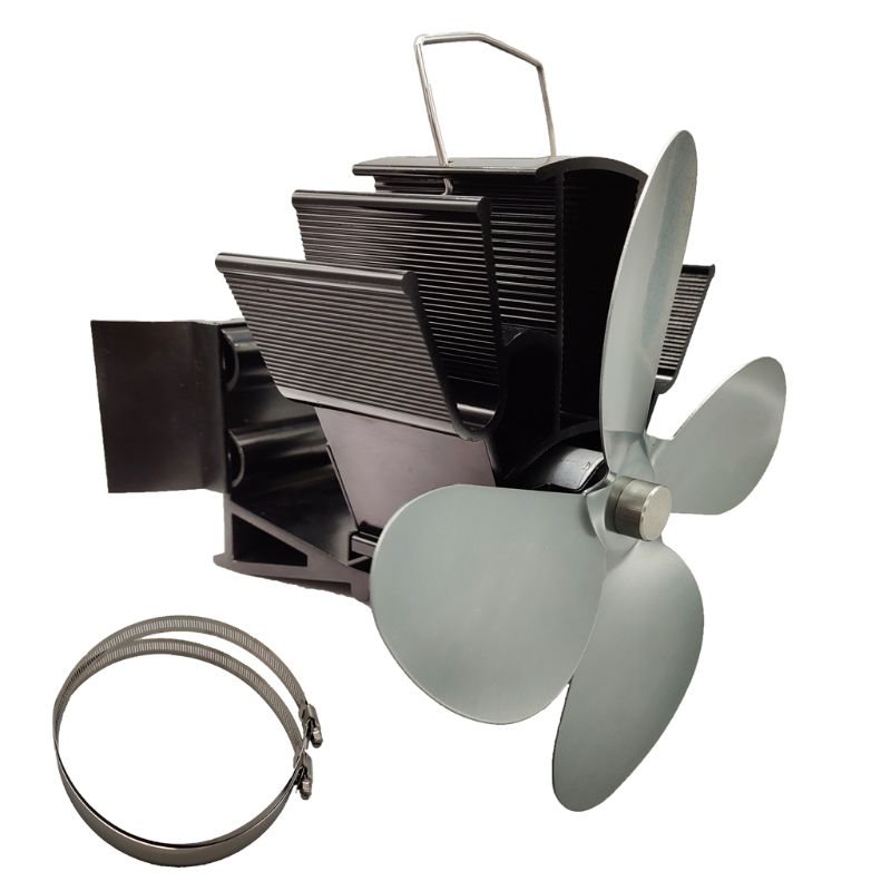 4 -lapainen lämpökäyttöinen takka uuni riippuva takkapuhallin alumiini hiljainen ympäristöystävällinen puukamiinoihin - uunin tuuletin: Harmaa