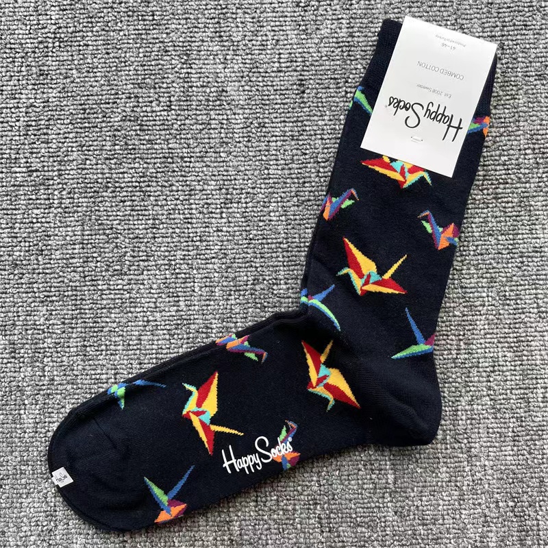 Happy Socks Men's Diamond Check Socks Four Seasons Pure Cotton Geometric Pattern Sports Socks Size 41-46