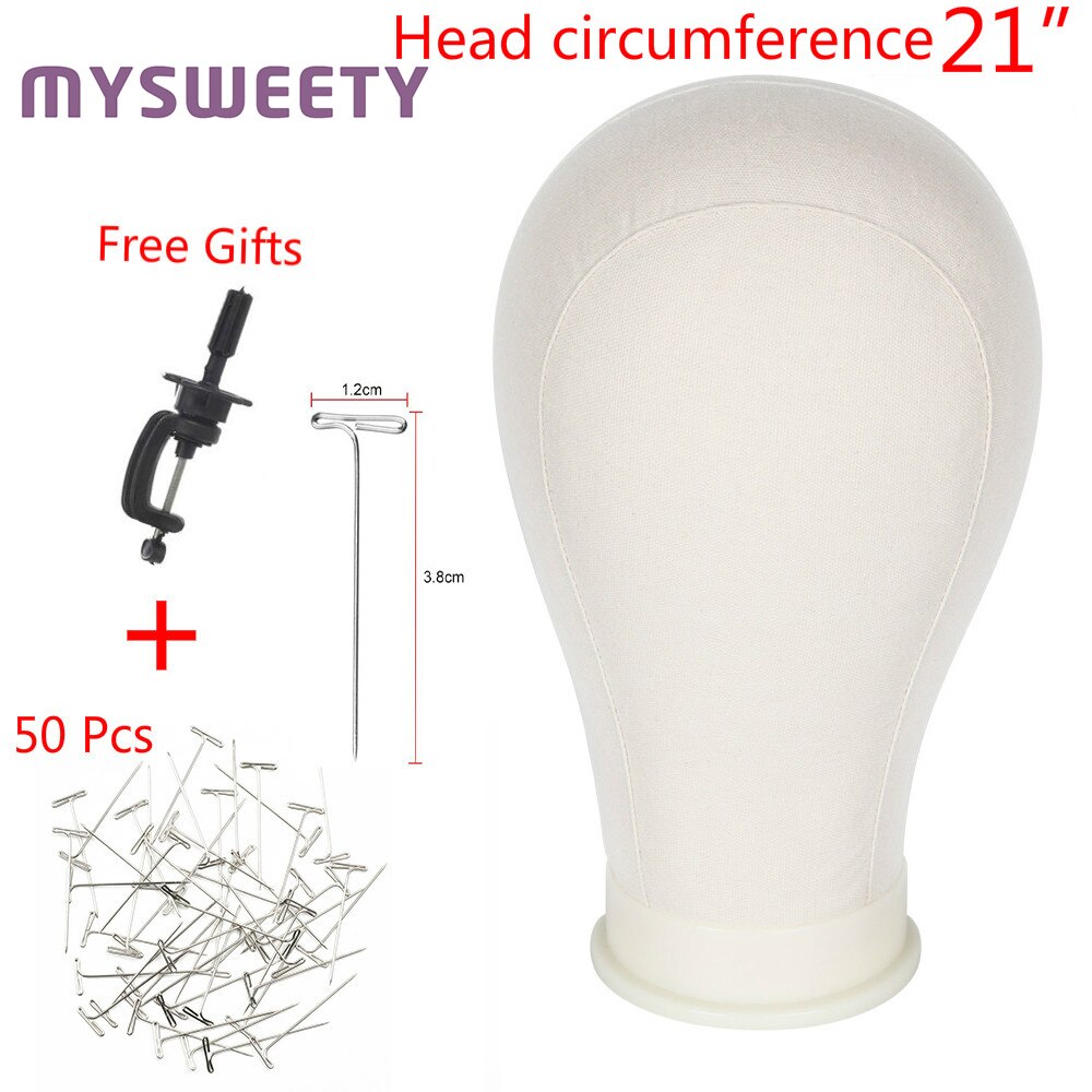 21 "Cabeza de bloque de lienzo para extensiones de cabello pelucas de encaje estilo de exhibición maniquí cabeza soporte para pelucas Fress obtener T Porta agujas