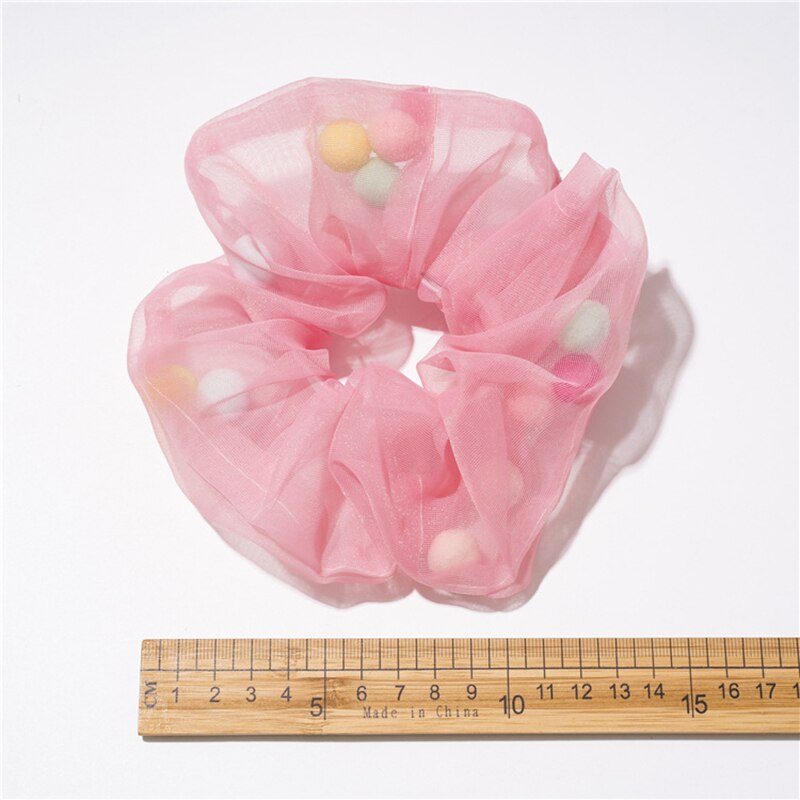 Vrouwen transparante tule kleurrijke haaraccessoires organza met bol net garen mesh scrunchie elastische haarbanden paardenstaarthouder