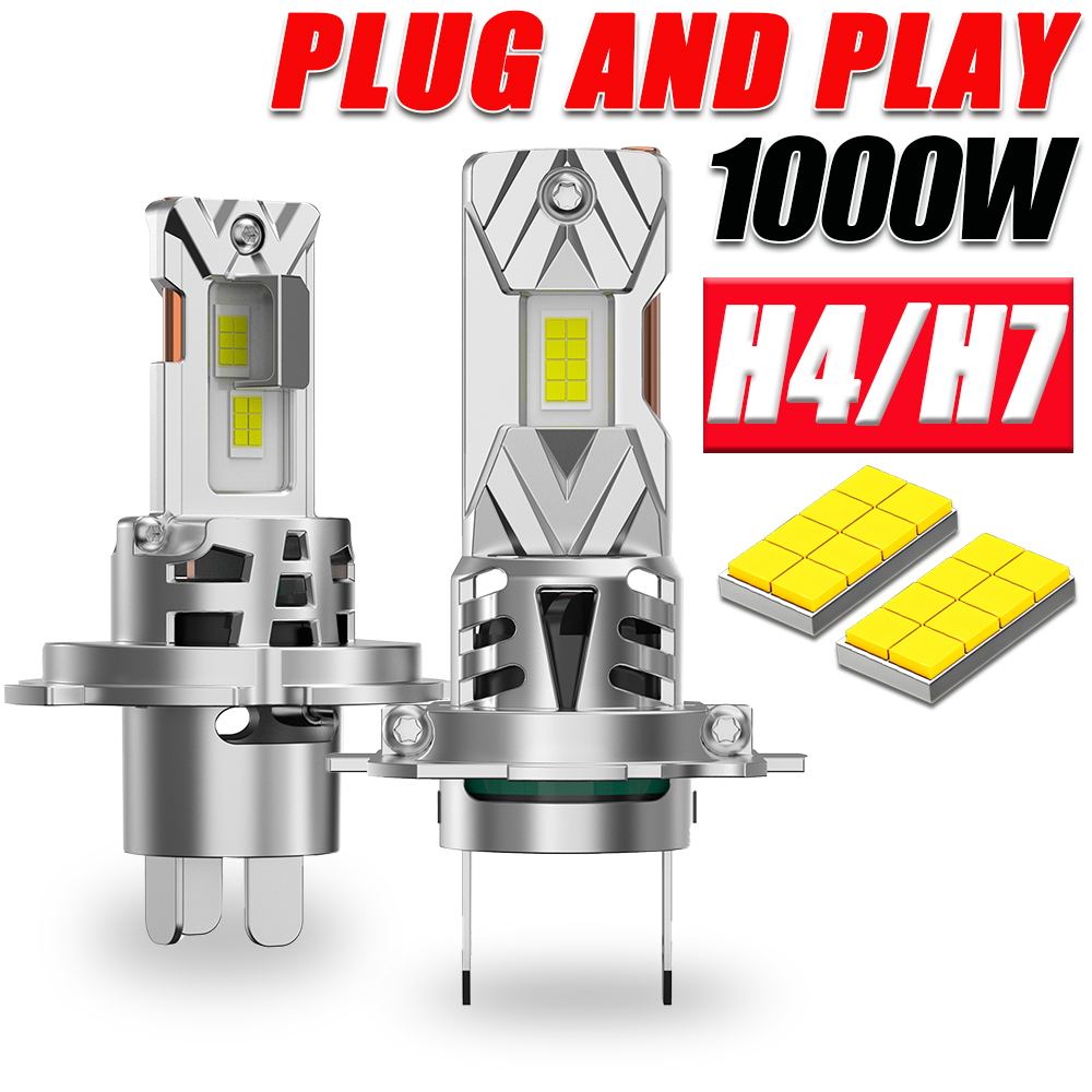 H7 h4 led-strålkastarlampor till bil 6000k 1000w superstarka strålkastare med fläkt , 1:1 mini-diodlampor till bildimljus