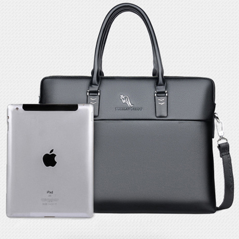 Men's Leather Briefcase - 14" Laptop Office Bag with Shoulder Strap, Waterproof Business Messenger Bag