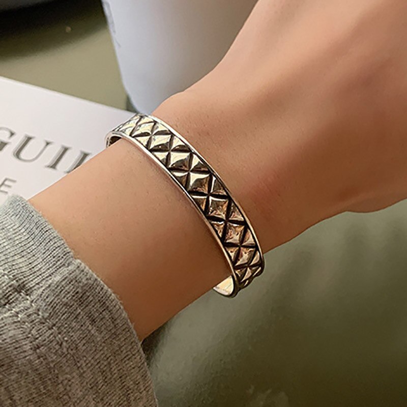 Foxanry Vintage Punk 925 Sterling Zilveren Armband Mode Creatieve Ruit Patroon Thaise Zilveren Sieraden Party Voor Vrouwen