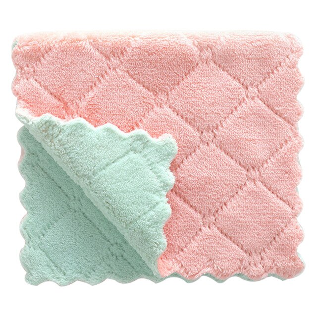 Suef husholdning køkkenhåndklæder absorberende tykkere dobbeltlag mikrofiber tørre bord køkkenhåndklæde rengøring opvask vaskeklud @ 4: E grøn og lyserød