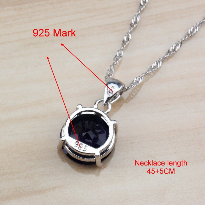 Zilveren kleur met natuurlijke stenen cz ronde blauwe sieraden sets voor dames kostuumaccessoires en gratis sieradendoosje
