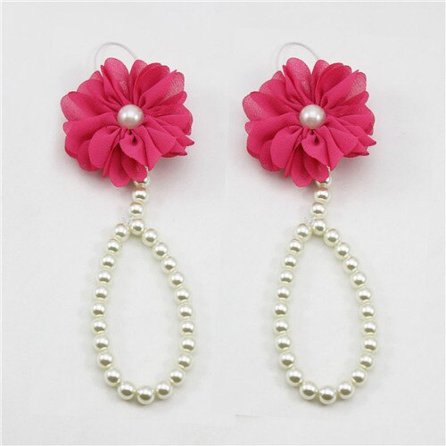 Baby Pearl Anklets Shoe Jewelry With Flowers Foot Chain Infant Colorful Barefoot Anklet Chain Accessories: rose red
