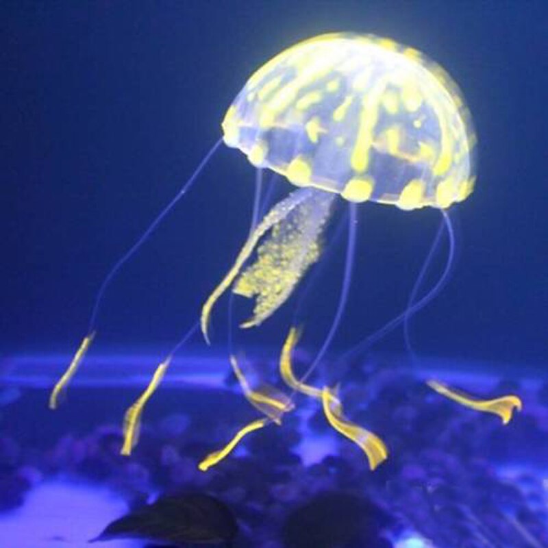 Medusas artificiales brillantes para decoración de Acuario, ornamento realista de silicona para pecera
