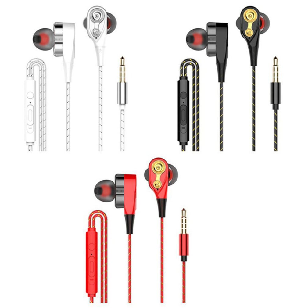 3.5mm Earphones With Microphone Dual Drive Stereo Wired Earphone In-ear Sport Portable Headset In-Ear Single Speaker