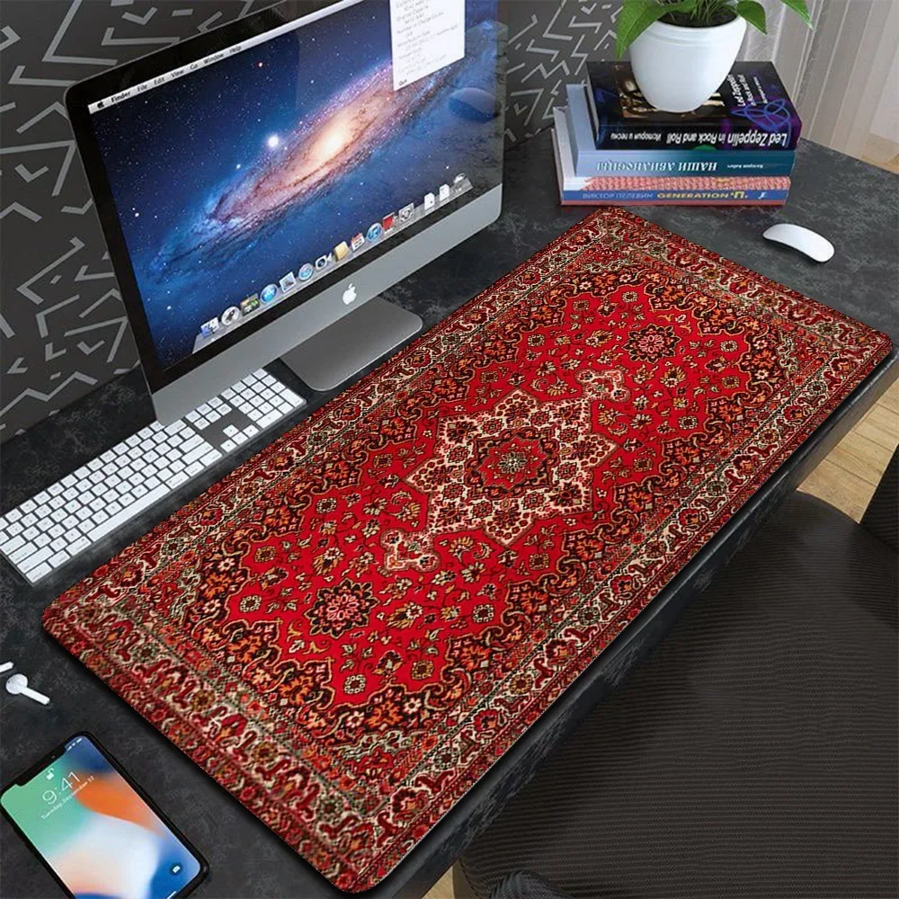 Perzisch tapijt muismat gaming bureauaccessoires XL computer grote muismatten XXL natuurlijk rubber antislip zachte toetsenbordmat: S / WHITE