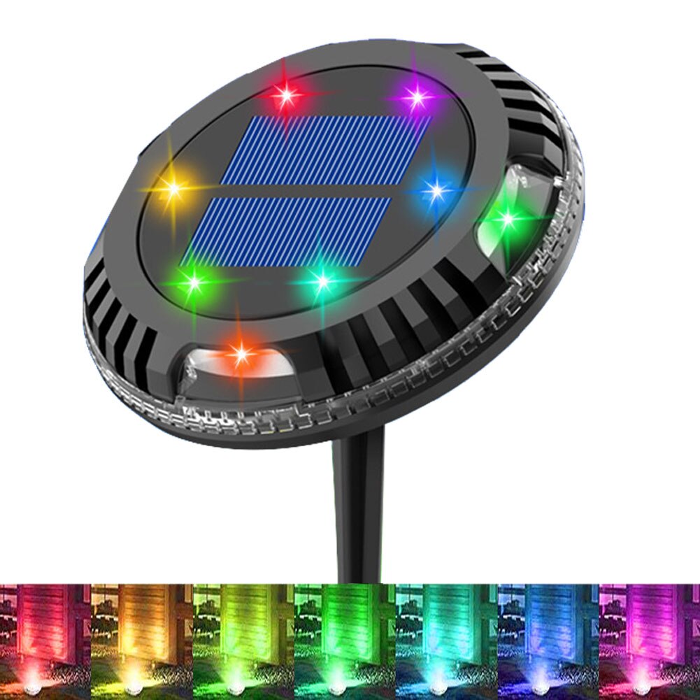 2pcs Outdoor Waterproof Ground Light Landscape 10 LEDs 180 Rotation Driveway Garden Decor Round Lawn Yard Solar Power Buried