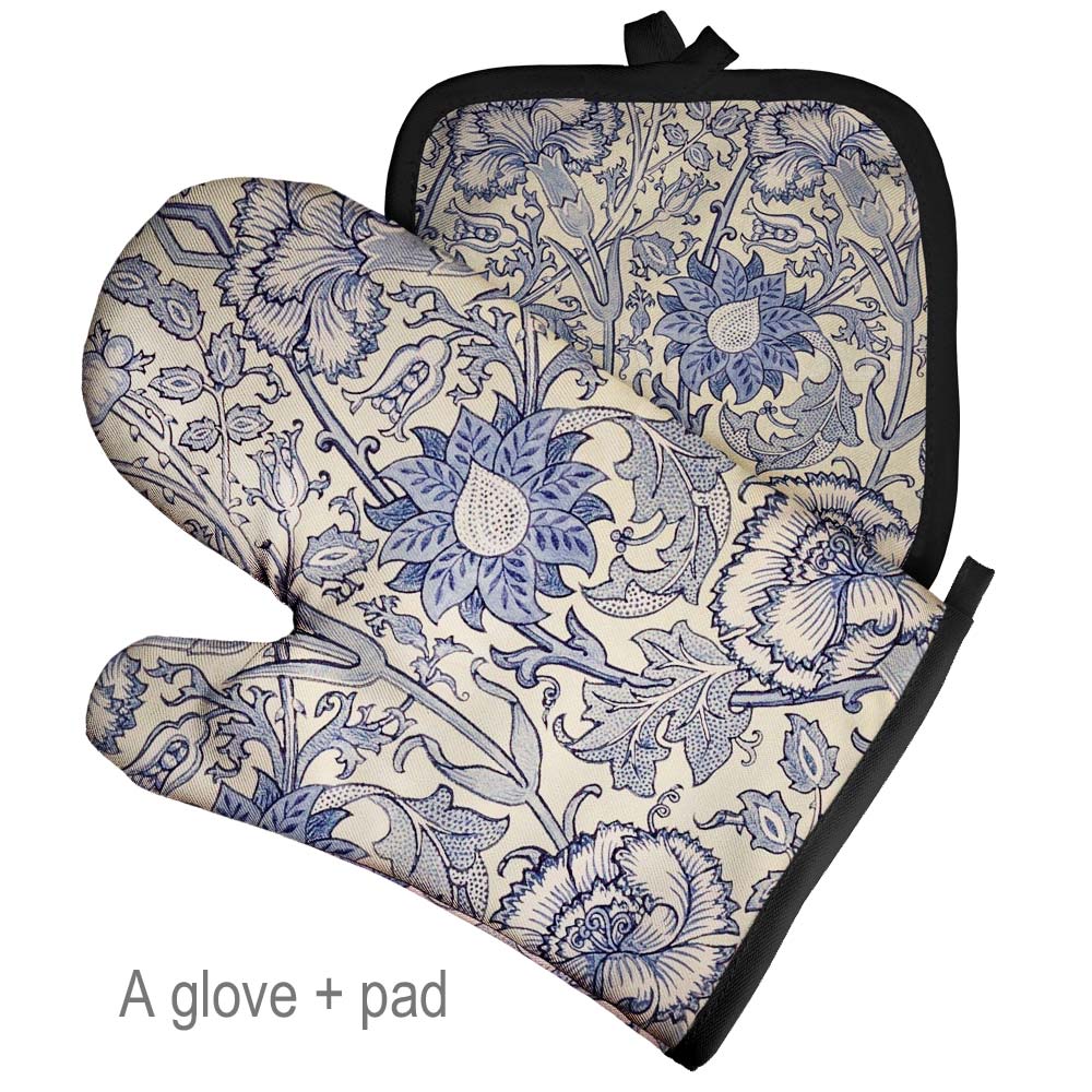 Retro Pattern Microwave Glove Potholder Polyester Oven Mitt Insulation Gloves Kitchen Pad Baking BBQ Gloves Home Decor: dark blue