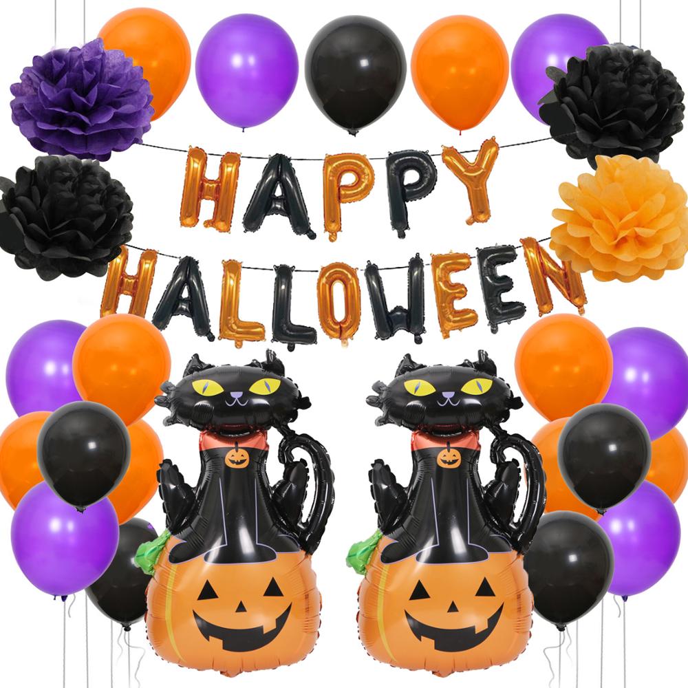 Halloween Brief Ballon Set Pompoen Zwarte Kat Uil Paars Zwart Ballon Set Feestartikelen Partij Decoratie Parti Decor