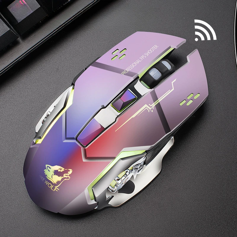 Free Wolf-Souris de jeu mécanique sans fil, X8, silencieuse, rétroéclairée, ergonomique, aste, optique, pour PC portable et de bureau: DARKNESS