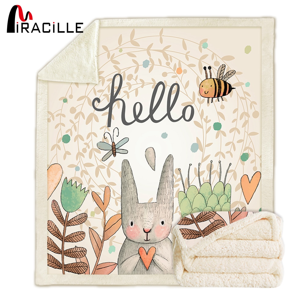 Miracille Sherpa polaire lapin impression couverture Super doux décoratif jeter des couvertures sur canapé-lit chambre d'enfants couvre-lit
