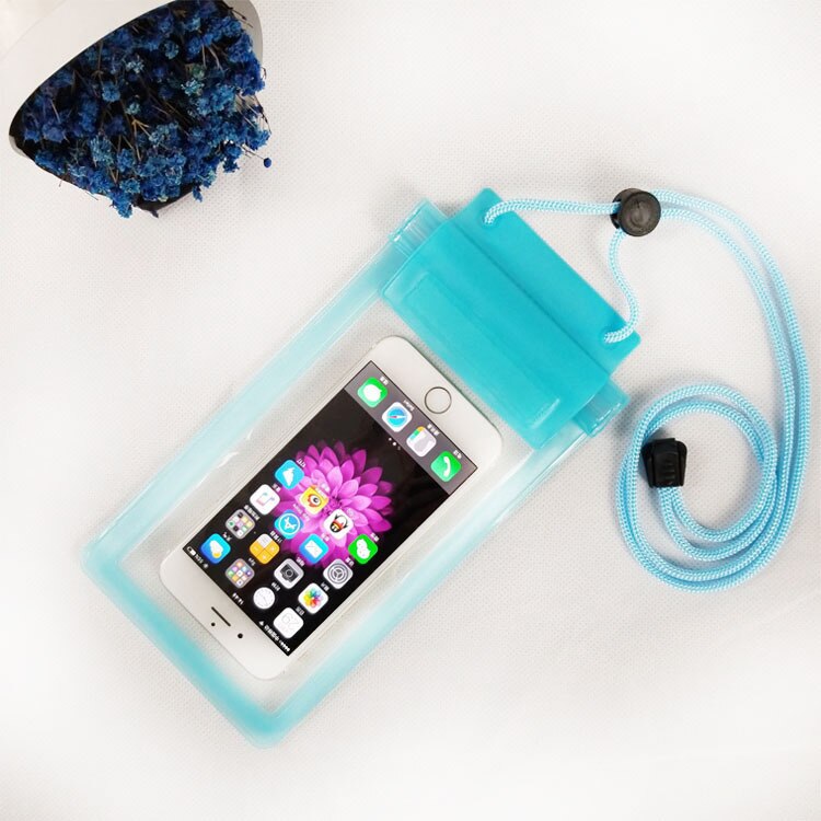 Sacos de natação à prova dwaterproof água saco com luminosa subaquática bolsa de telefone caso para iphone 6s 7 8 xr universal todos os modelos 6.5 polegada: skyblue