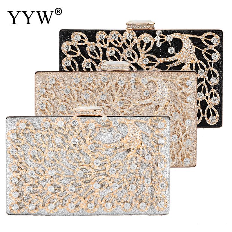 Gold Formal Flower Evening Bag For Wedding Party Luxury Glitter Rhinestone Crystal Clutch Purse Bridal Prom Handbag For Women