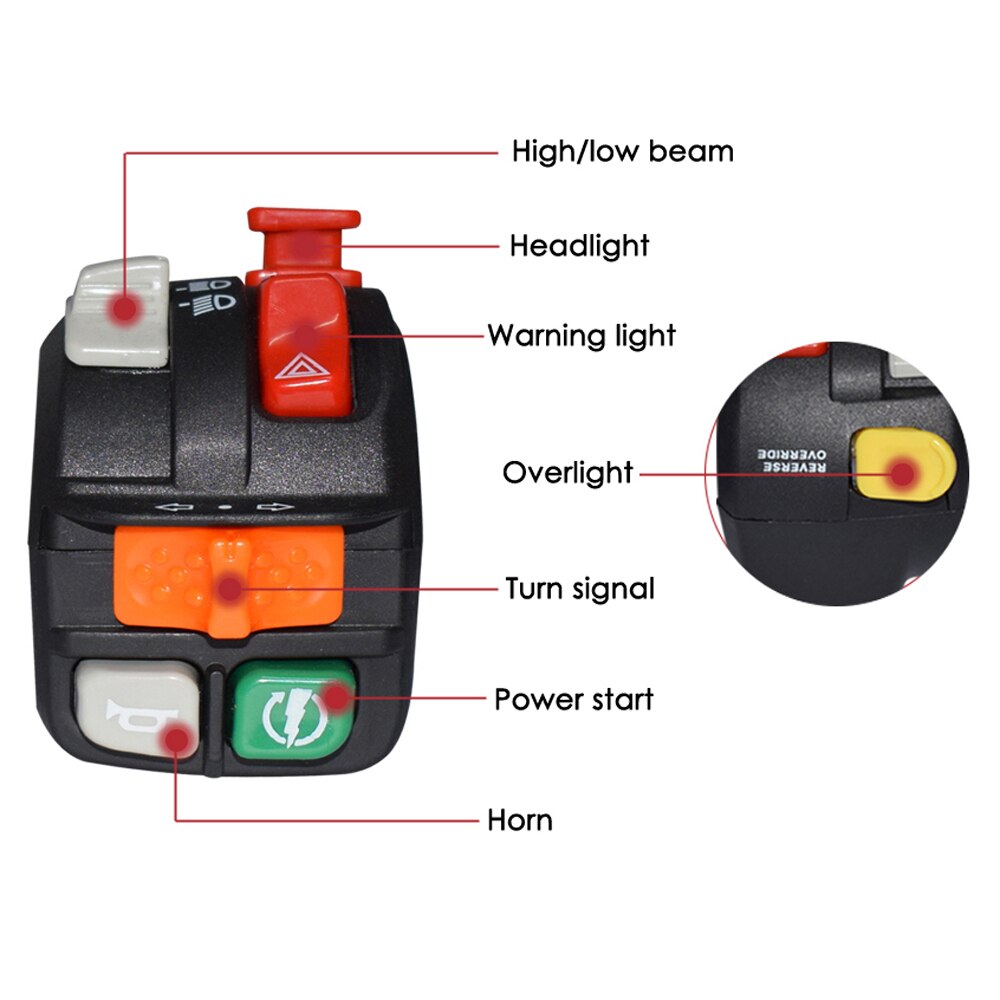 7/8 " 22mm motorsykkelbryterenhet motorcross styrekontrollbrytere kill start blinklys hornbryterknapp