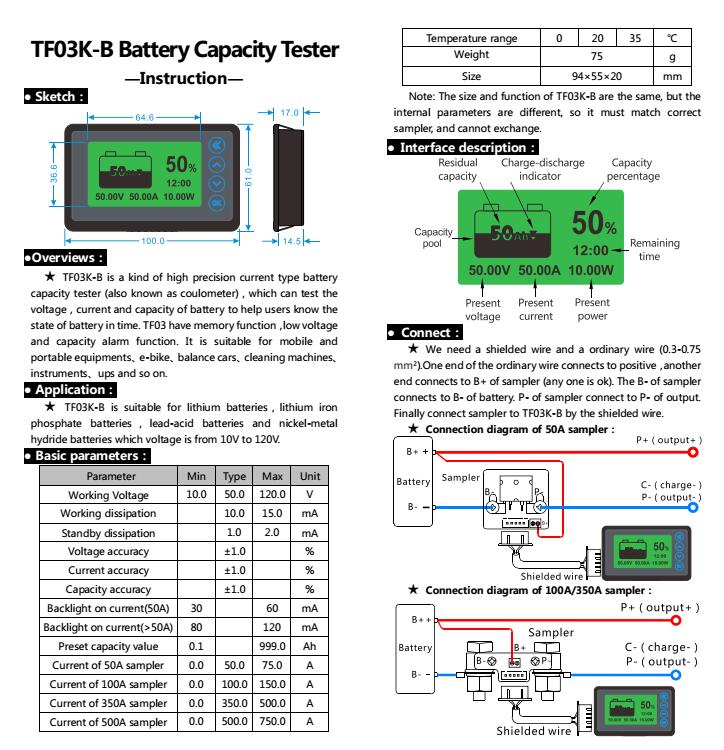 Dc 500A Coulomb Meter Batterij Monitor Resterende Capaciteit Indicator Voltage Spanning Lithium Lifepo Lood-zuur 12V 24V test