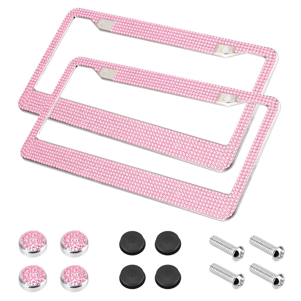 Marco de coche placa marco para matrícula cristal ostentoso soporte para matrícula para Estados Unidos Canadá camión hecho a mano Diamante de imitación: Rosa