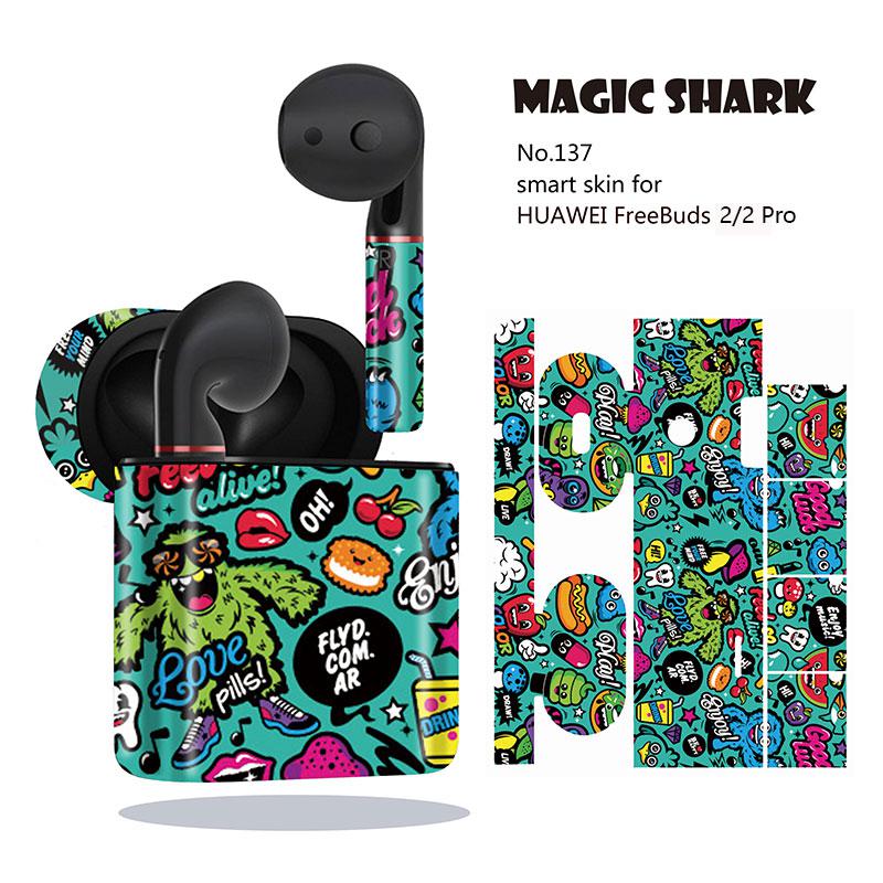 Magie Shark Graffiti Schädel Wasserdichte PVC Keine Verblassen Fall Abdeckung Aufkleber für Huawei Freebuds 2 2 Pro 136- 145: 137