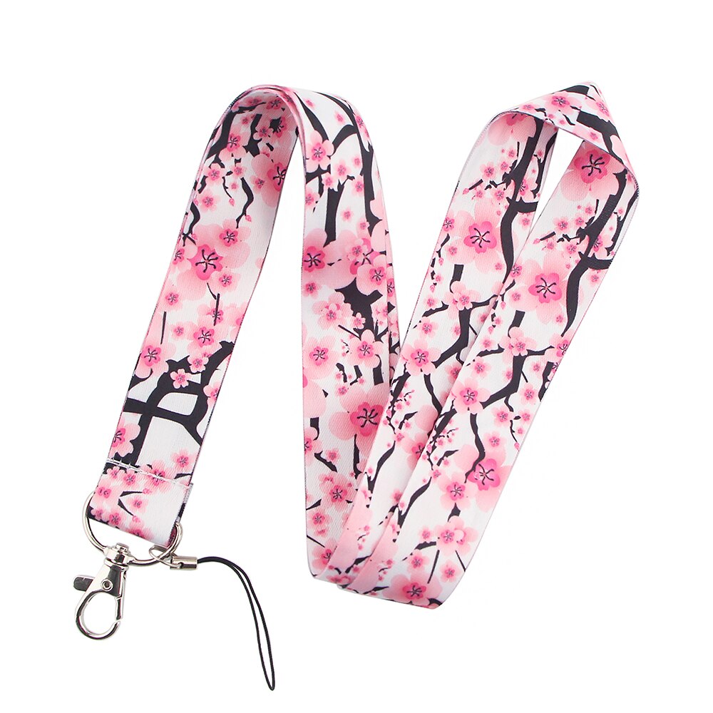 Correa para llavero con de flores rosas, cordón para llaves, tarjeta de identificación, soporte para llave, collar, accesorios de cinta: 01