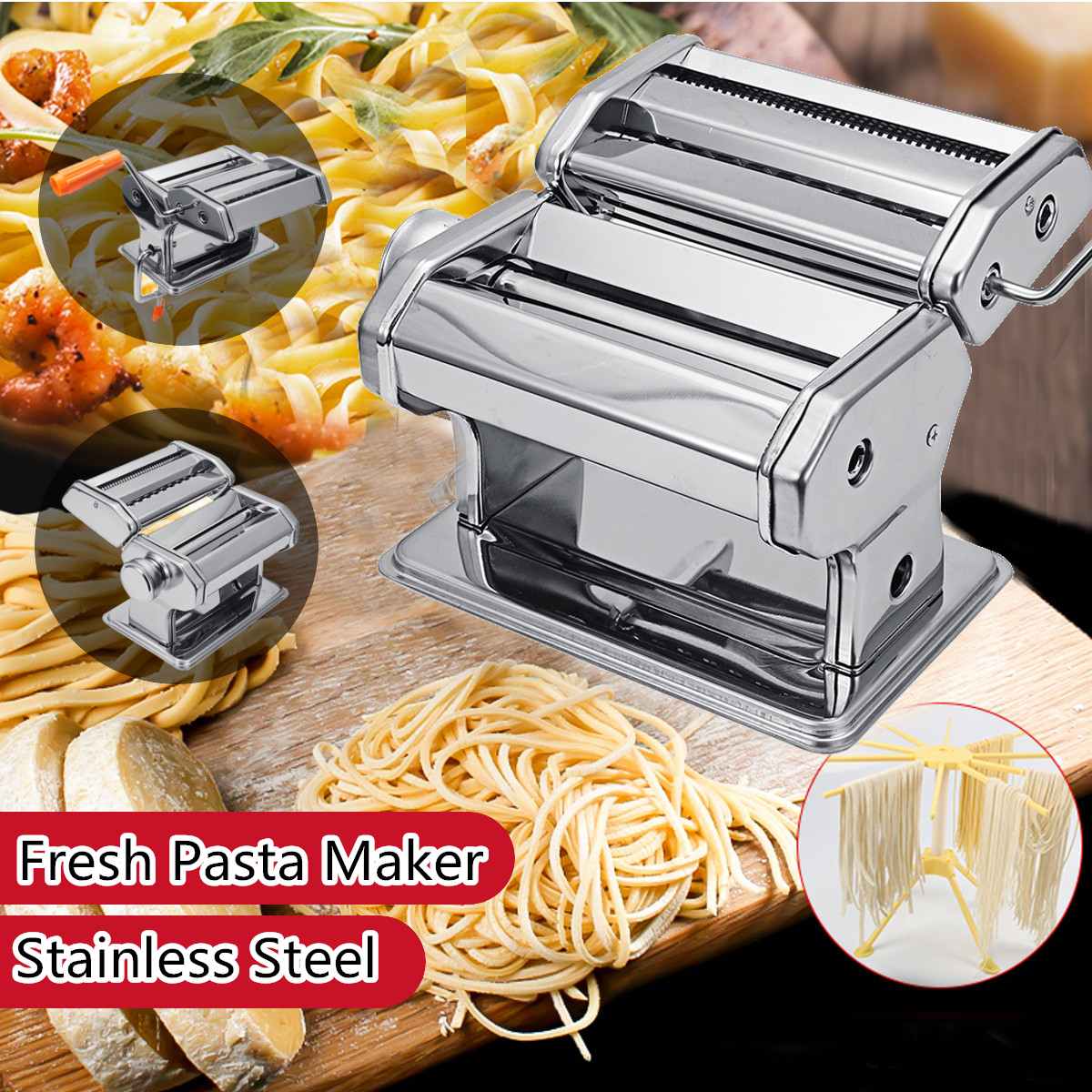 Stainless Steel Noodle-Maker Roller-Machine Fresh Pasta Maker Roller Machine for Spaghetti Noodle Fettuccine Dumpling Maker