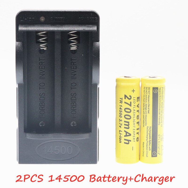! Batería 14500 Original, 3,7 V, 2700mAh, baterías recargables de iones de litio para Linterna + cargador de batería EU US, triangulación de: Black