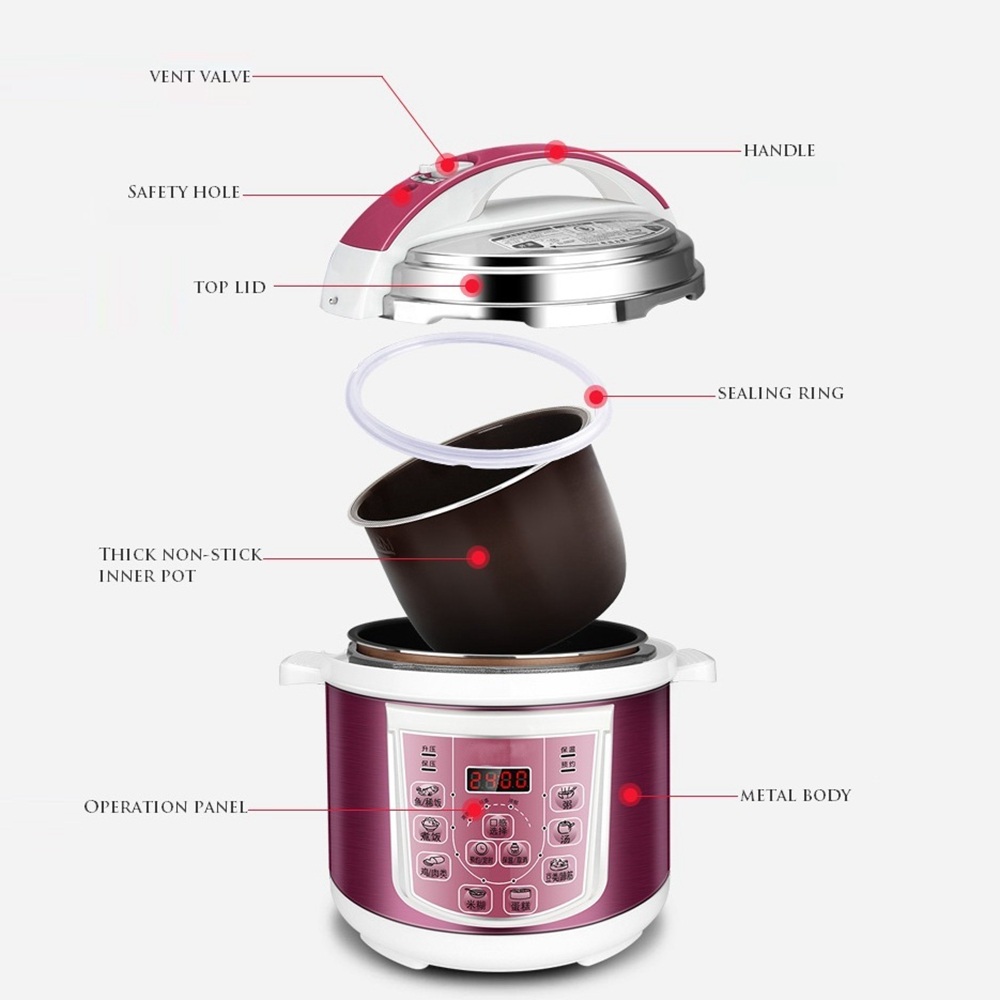 DMWD 220V 5L Home Electric Pressure Cooker Rice Cooker Stew Pot 8 Menu Soup Porridge Paste Cake Maker Kitchen Appliances