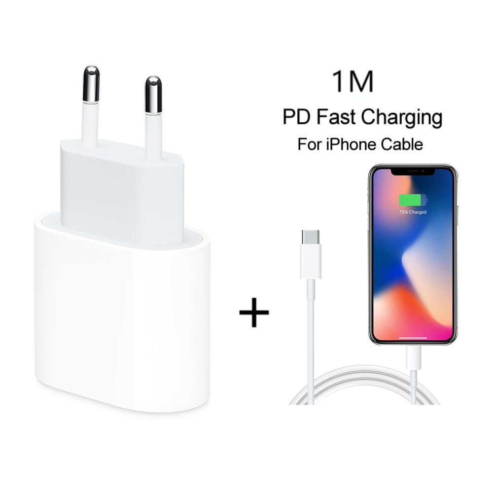 18 ワット usb タイプ c クイック充電アダプタ iphone の 11 プロ xs max x xr 8 プラス pd 高速充電電源タイプ c eu プラグアップルケーブル: with C to 8PIN Cable