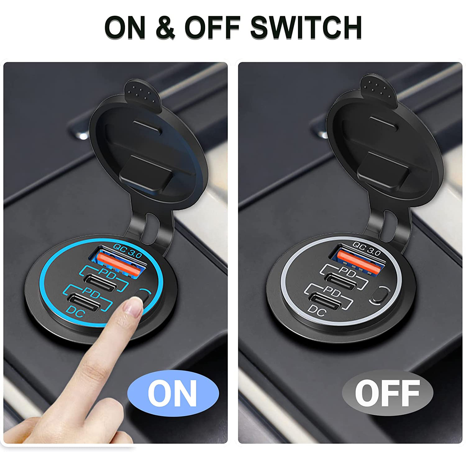 Enchufe de cargador de coche USB de 12V, doble puerto de 30W PD USB-C USB-C y 18W QC3.0, accesorios de cargador de coche para coche, RV, barco, camión marino y motocicleta
