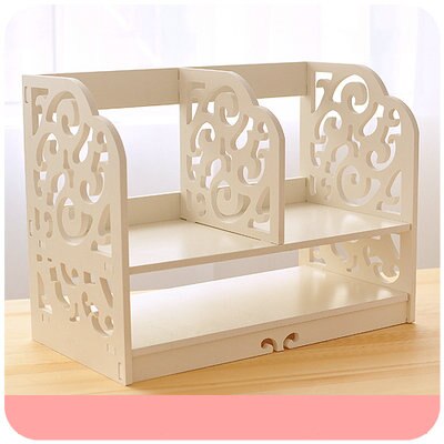 Organizador de escritorio de madera blanco, soporte para libros, papelería, sujetalibros decorativo, organizador de libros: A