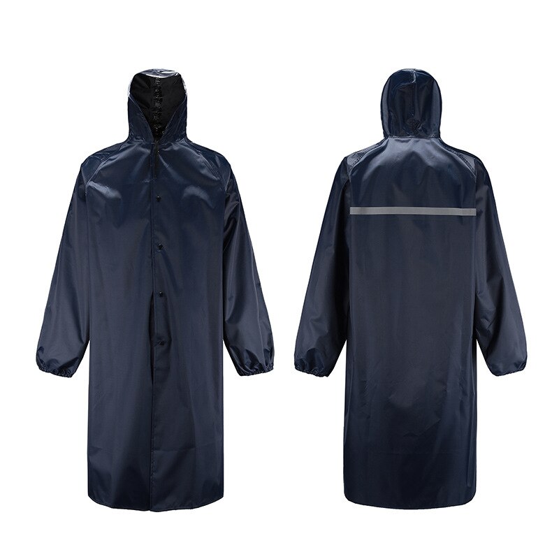 Impermeable largo con capucha para hombres impermeable reflectante tela Oxford gabardina de plástico Anti-tormenta general de viaje al aire libre chubasquero: Navy-buttons / XL