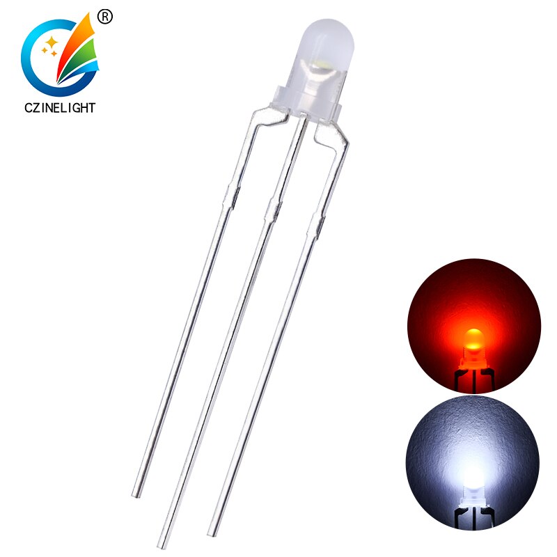1000 Stks/zak Czinelight Melkachtige F3 3Mm Bicolor Led Emitting Diode Rood Geel Blauw Wit: red white