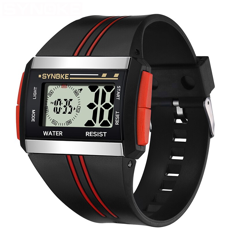Synoke Outdoor Sport Horloges Mens Relogio Masculino Led Digitale Horloges Waterdicht Klok Mannen Mannelijke Multifunctionele Horloge: Red