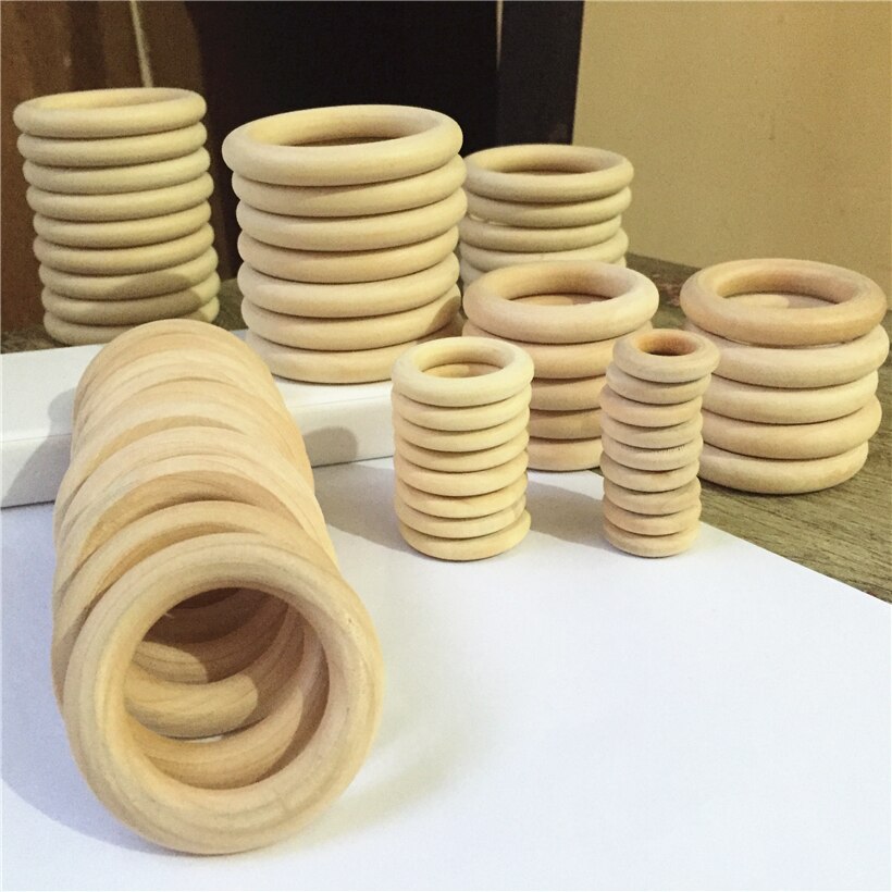 1.5-10cm DIY Wooden Beads Connectors Circles Rings Unfinished Natural Wood Beads Lead-Free Baby Teether Wood cuentas de madera