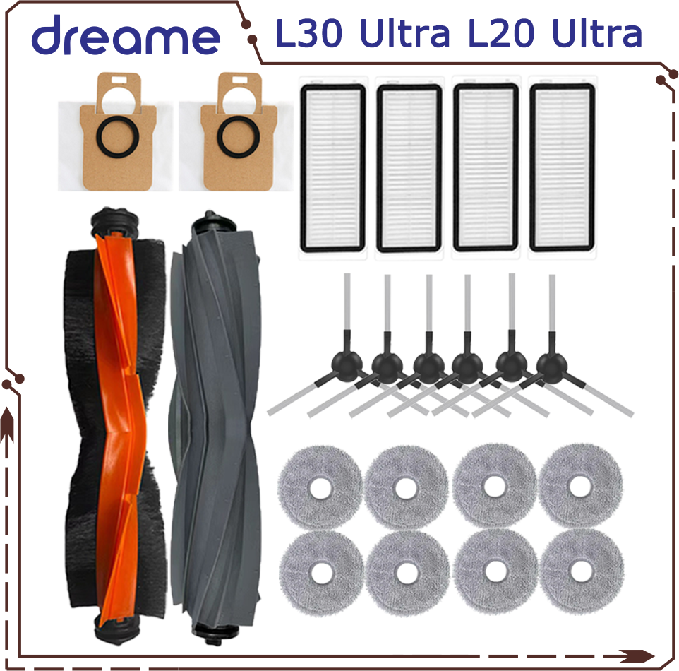 Dreame L20 Ultra L30 Ultra X20 Pro Robot Vacuum Parts Main Side Brush HEPA Filter Mop cloth Pad Dust Bag Spare accessories