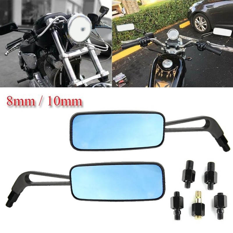 1 Paar Motorcycle Rechthoek Rear View Side Spiegels Links/Rechts Voor Harley Groothoek Glas Achteruitkijkspiegel 8mm/10Mm Schroefdraad